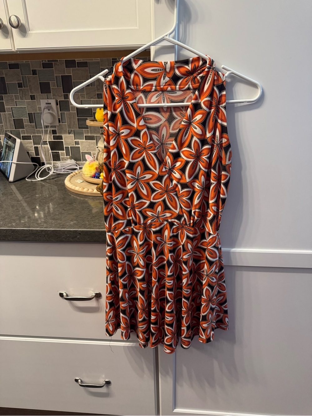 Retro Orange Floral Sleeveless Dress